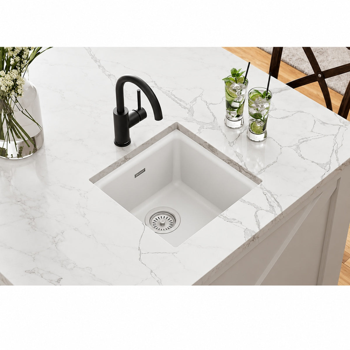 Elkay Quartz Classic 16 in Drop In Undermount Single Bowl White Granite Quartz Composite Bar Sink Only ELG1616WH0