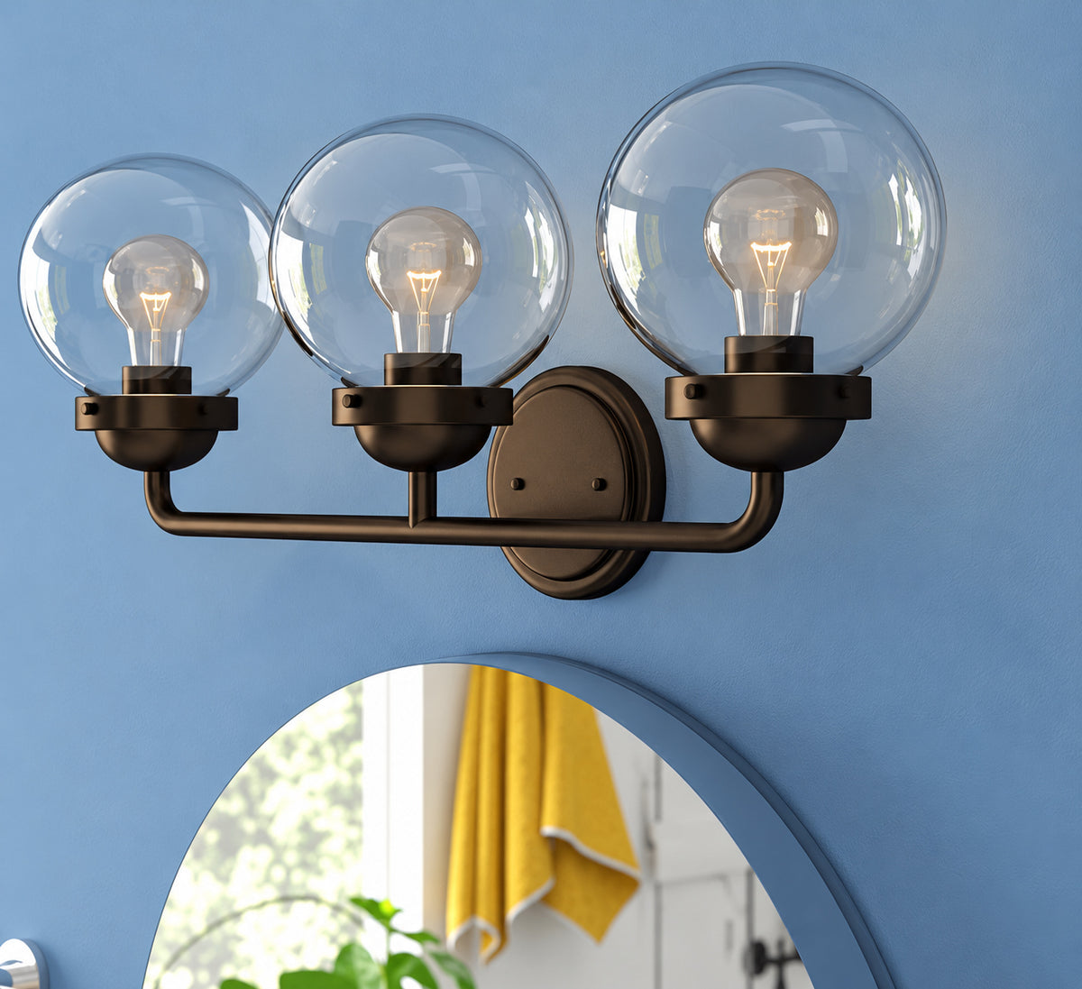 Designers Fountain Knoll 24 in 3 Light Oil Rubbed Bronze Retro Vanity Light with Clear Glass Shades for Bathrooms 95903 ORB