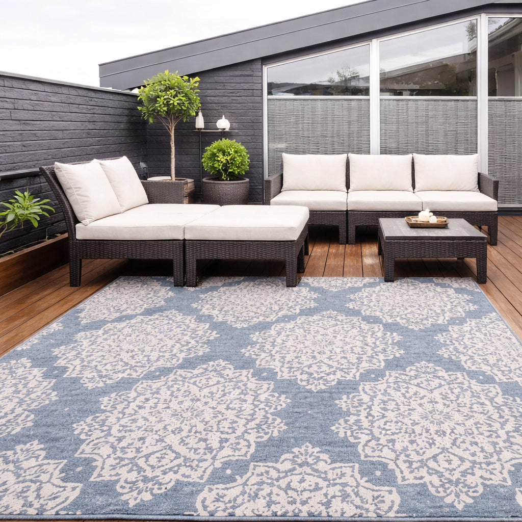 Stylewell Blue 8 Ft X 10 Ft Floral Indoor Outdoor Area Rug