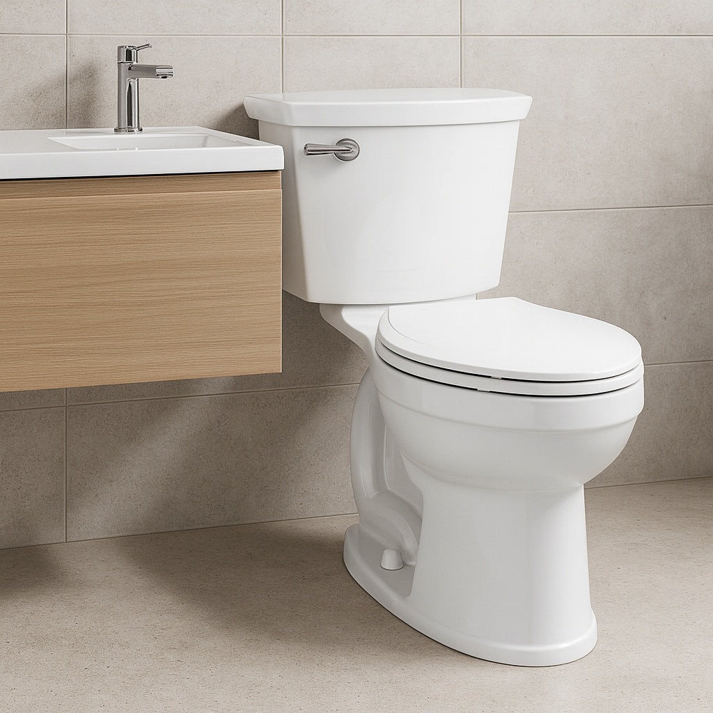 American Standard Champion Two-Piece 1.28 GPF Single Flush Elongated Chair Height Toilet with Slow-Close Seat in White