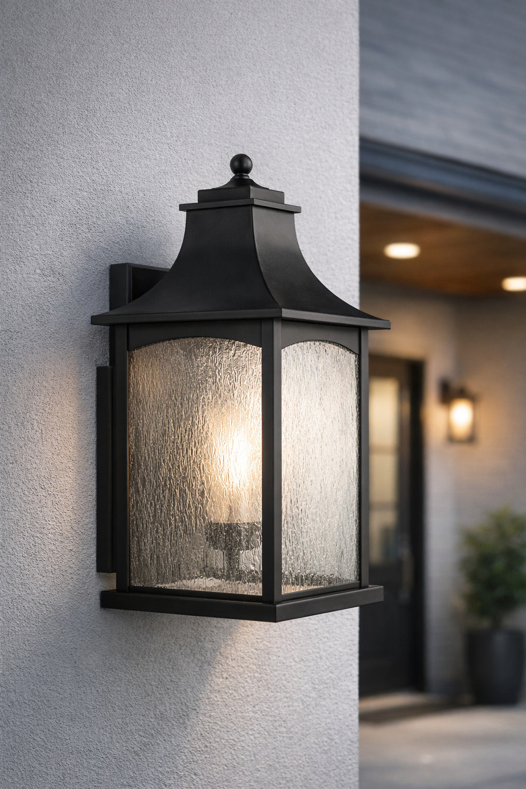 Progress Lighting Maison Collection 1 Light Textured Black Clear Water Seeded Glass Farmhouse Outdoor Extra Large Wall Lantern Light
