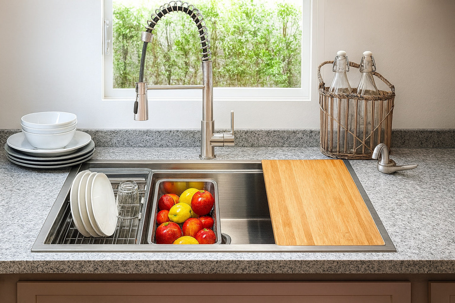 AKDY Handmade All in One Topmount Stainless Steel 33 in x 22 in Single Bowl Kitchen Sink w Spring Neck Faucet Accessory