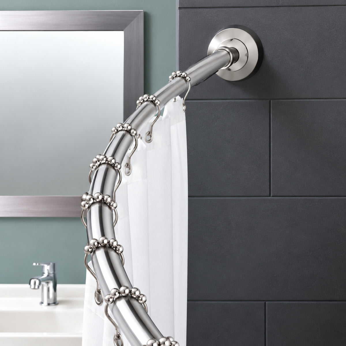 Zenna Home 72 in Rustproof High Grade Stainless Steel Dual Mount Curved Shower Curtain Rod in Brushed Nickel 72S3STBNL