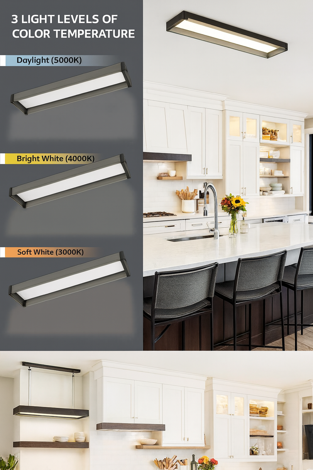 Commercial Electric Sebastian 48 in. x 13 in. Farmhouse Gray with Black CCT Selectable LED Flush Mount Ceiling Light 4000 Dimmable Lumens
