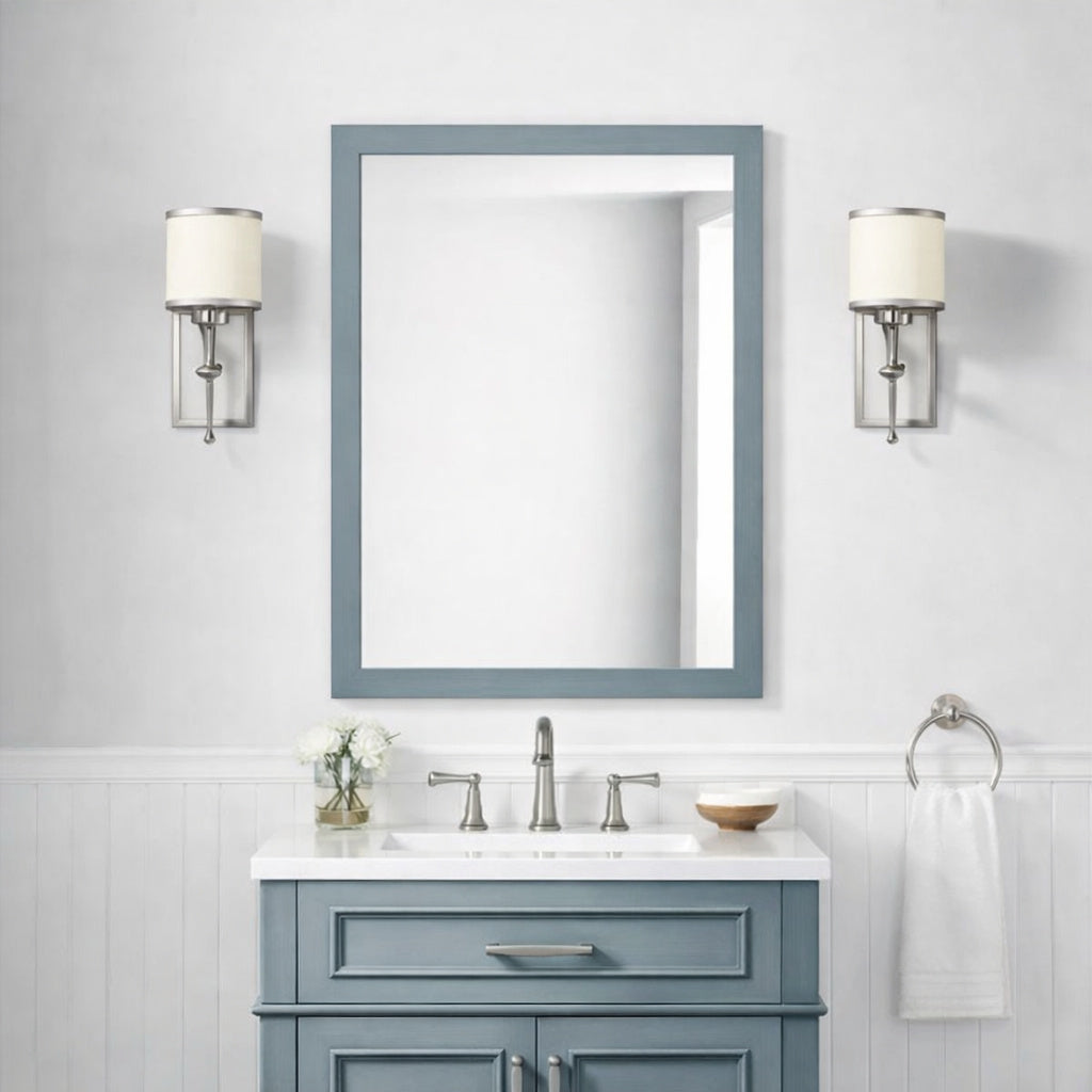 Home Decorators Collection Highgate 24 in W x 32 in H Rectangular Framed Wall Mount Bathroom Vanity Mirror in Antique Manhattan Blue Highgate
