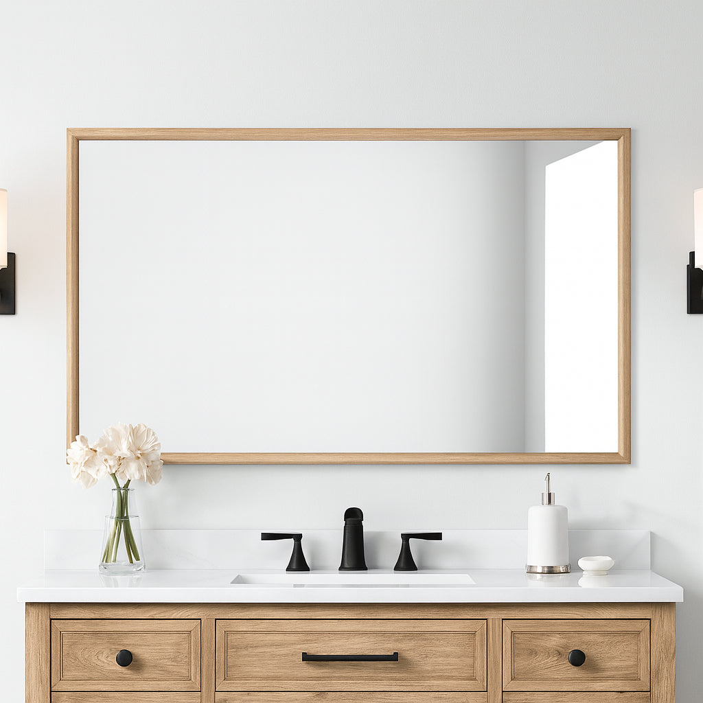 Home Decorators Collection Melpark 48 in. W x 30 in. H Rectangular Framed Wall Mount Bathroom Vanity Mirror in Antique Oak