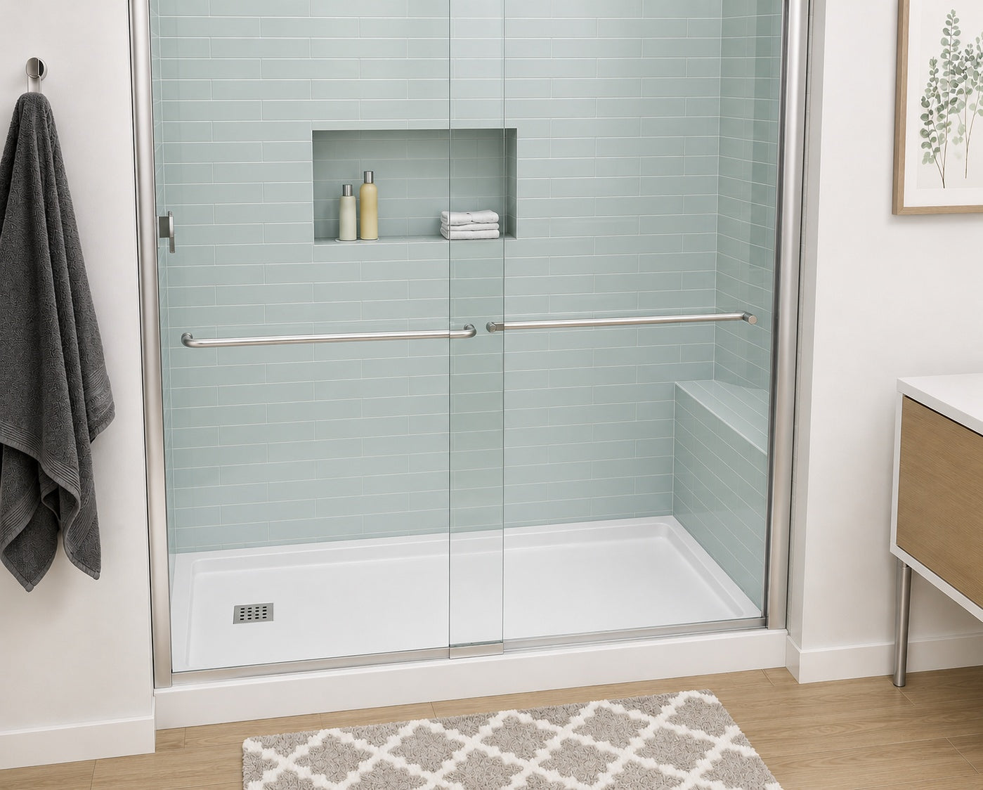 Bootz Industries Aloha ShowerCast 60 in L x 30 in W Alcove Shower Pan Base in White with Square Chrome Left Drain