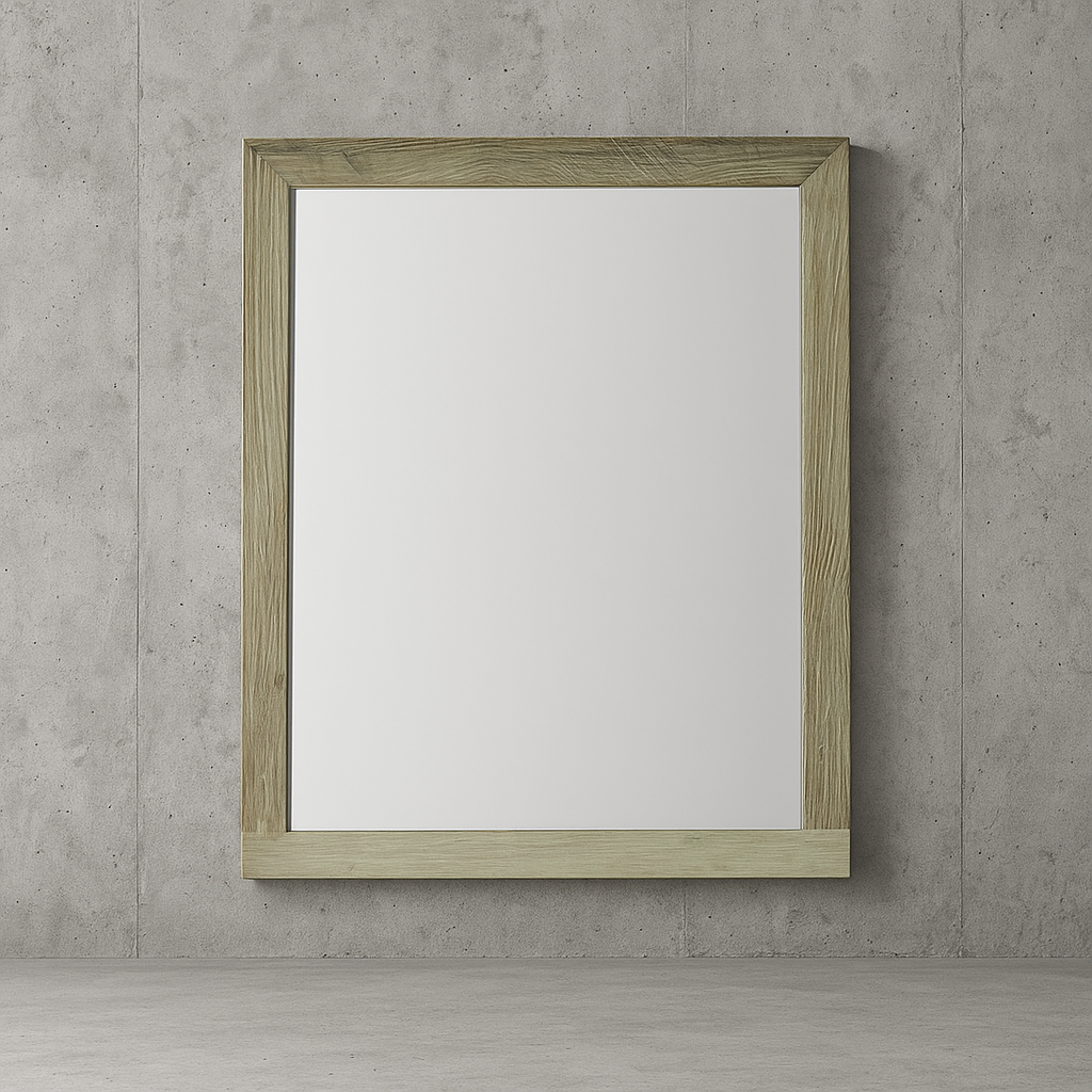 Home Decorators Collection Kingrass 28 in.W X 1 in.D X 35 in.H Mirror in Solid Acacia Frame, Beige/Brown Tone