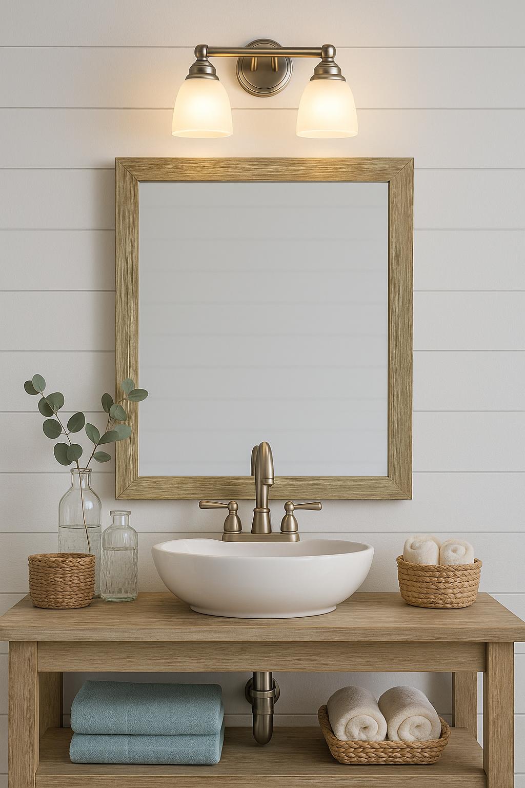 Home Decorators Collection Kingrass 28 in.W X 1 in.D X 35 in.H Mirror in Solid Acacia Frame, Beige/Brown Tone