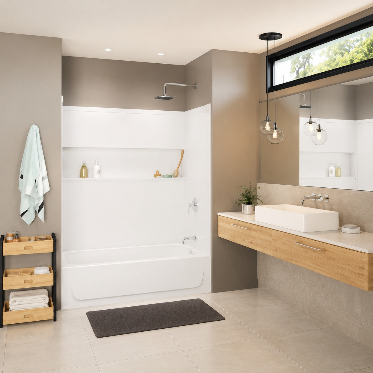 Bootz Industries Mauicast NexTile 60 in L x 30 in W x 79 in H Alcove Bathtub and Shower Stall Combo Kit with Left Hand Drain in White