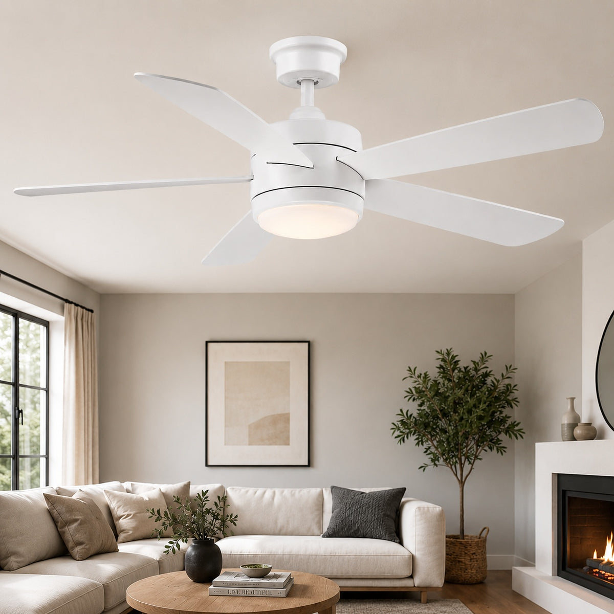 Hampton Bay Averly 52 in Indoor Matte White Ceiling Fan with Adjustable White Integrated LED with Remote Control Included AK18B MWH