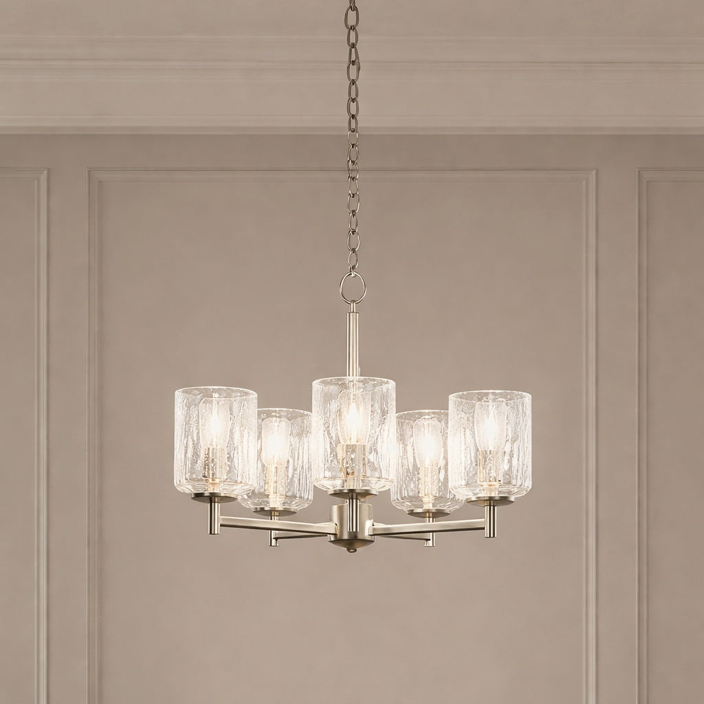 Kichler Winslow 19 75 In 5 Light Brushed Nickel Contemporary Shaded Cylinder Chandelier For Dining Room