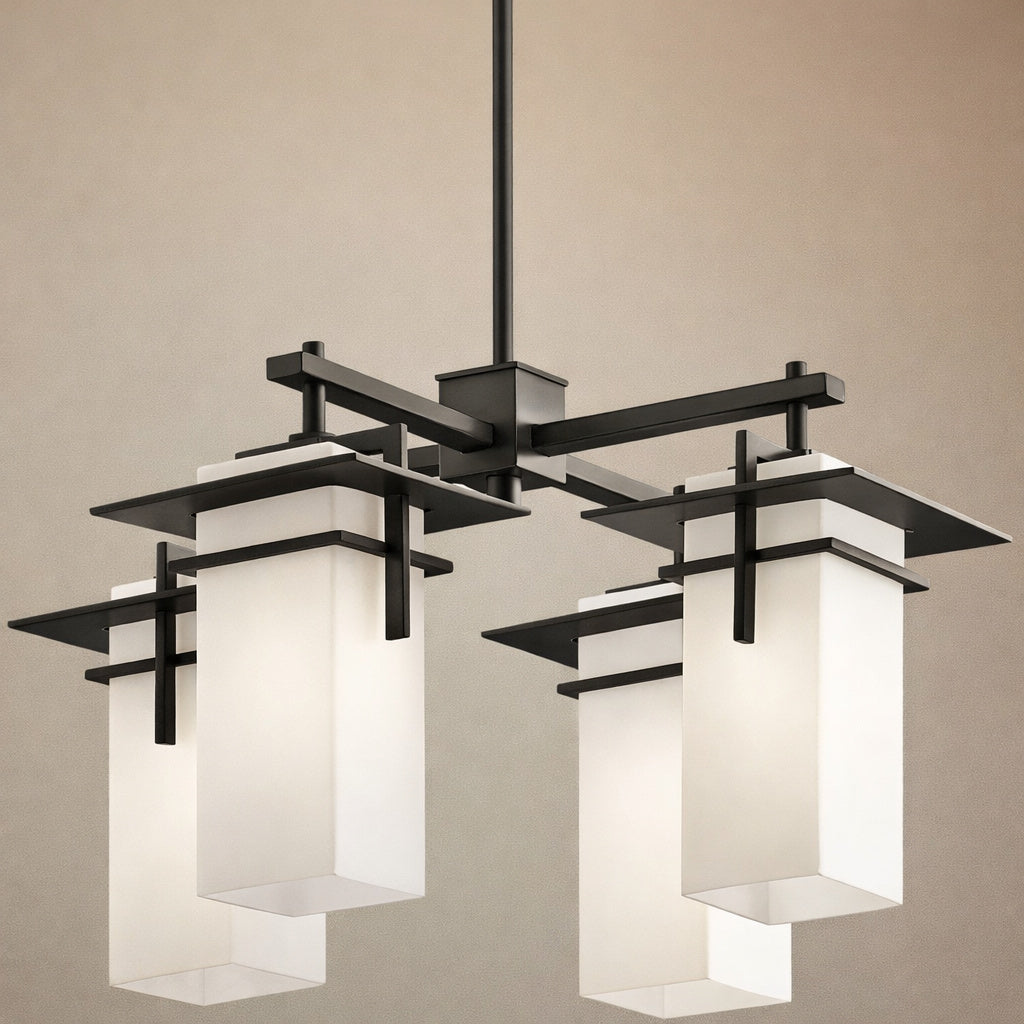 Kichler Caterham 4 Light Olde Bronze Outdoor Porch Hanging Chandelier With Satin Etched Glass Shades 1 Pack