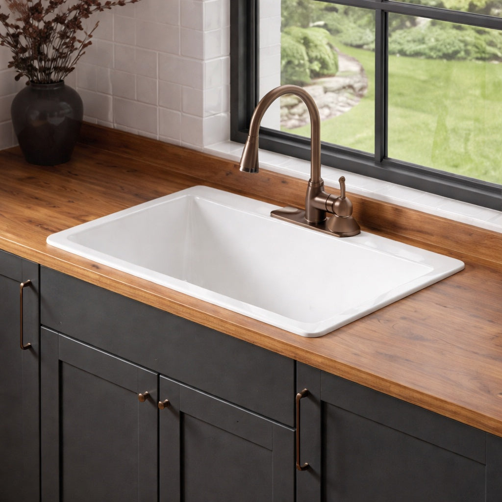 SINKOLOGY Jackson 33 in 3 Hole Drop in Single Bowl Crisp White Fireclay Kitchen Sink