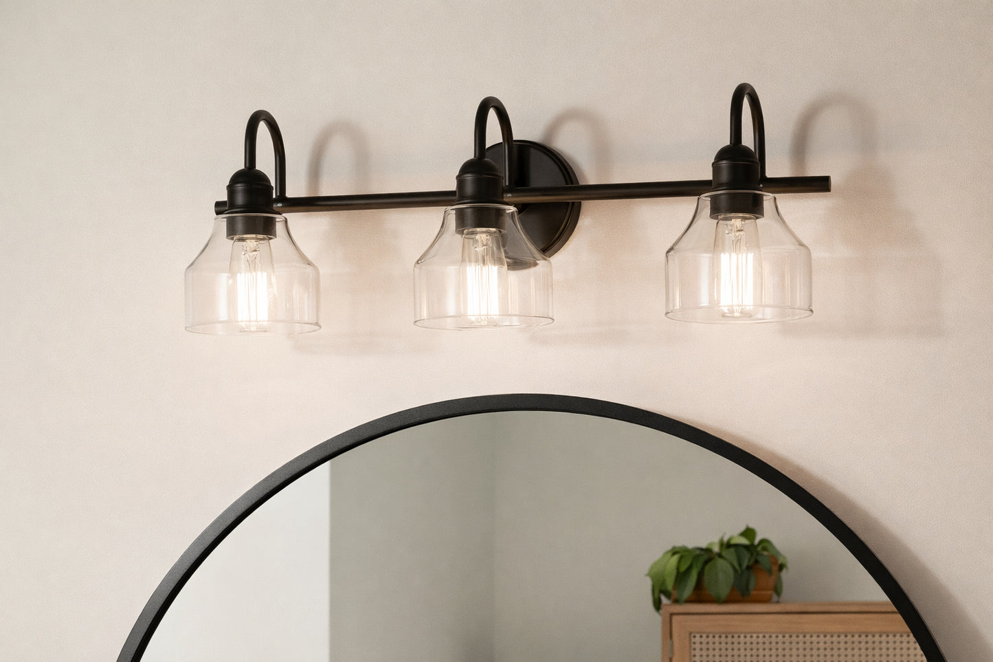 KICHLER Avery 24 in 3 Light Olde Bronze Vintage Bathroom Vanity Light with Clear Seeded Glass
