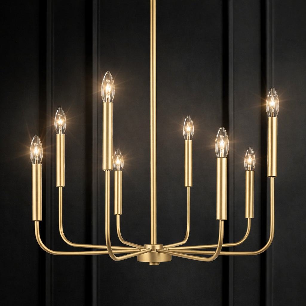 LNC Modern Gold Candlestick Island Chandelier Transitional 8 Light Pale Brass Pendant Light for Kitchen Bedroom Dining Area