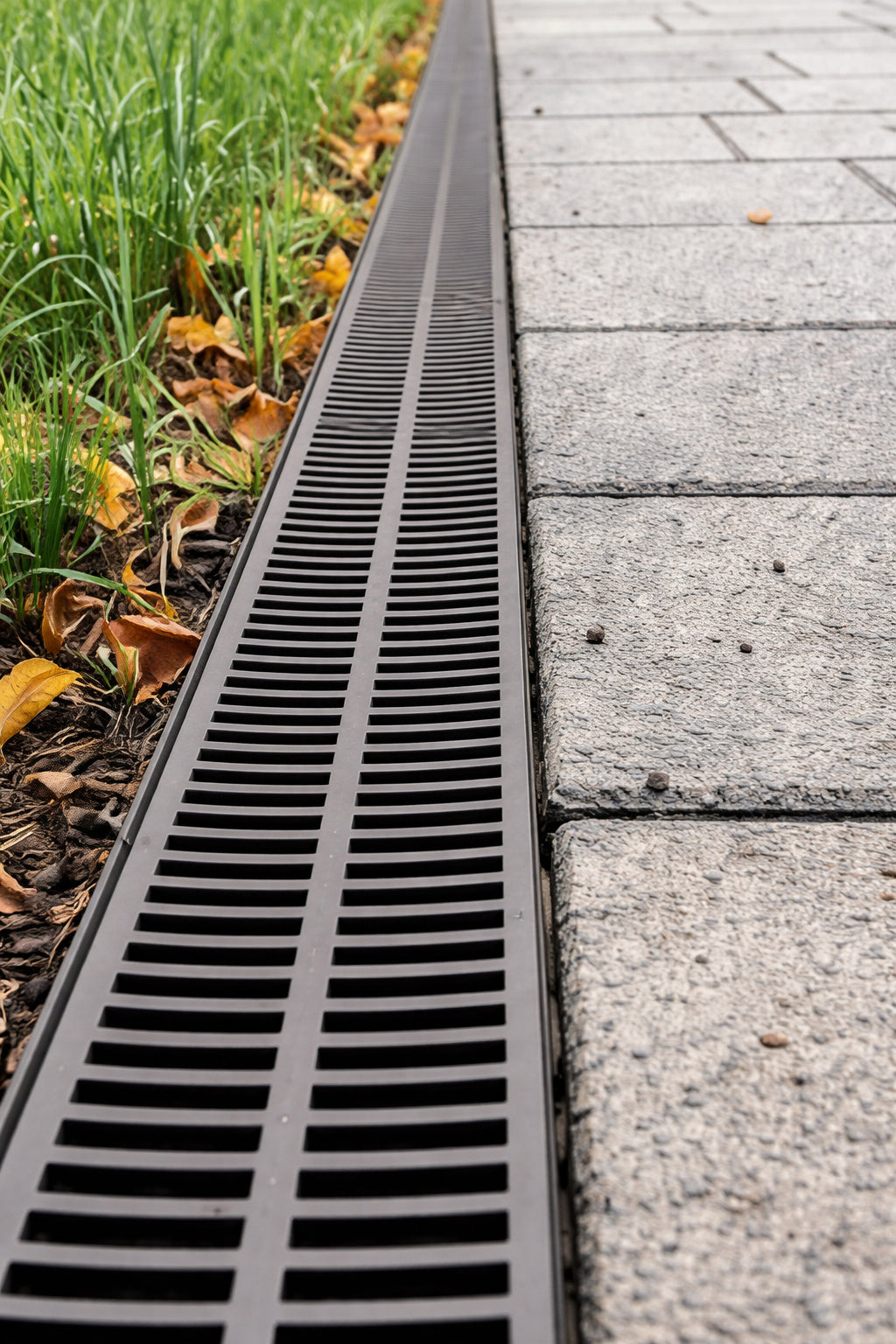 Reln Storm Drain Series 5 In W X 5 25 In D X 39 4 In L Channel Drain Kit With Black Grate 6 Pack