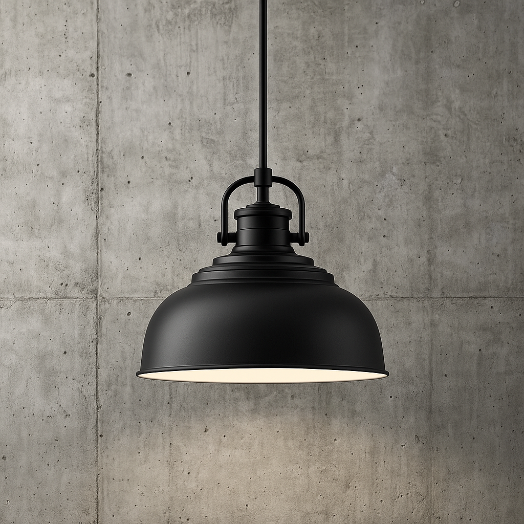 Home Decorators Collection Shelston 13 in. 1-Light Black Farmhouse Pendant Light Fixture with Metal Shade