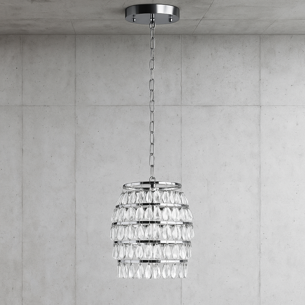 Merra 1 Light Chrome Tiered Pendant Ceiling Light Fixture with Crystal Shade HCF 1322 00 BNHD 1/314796956 726754027499 Merra