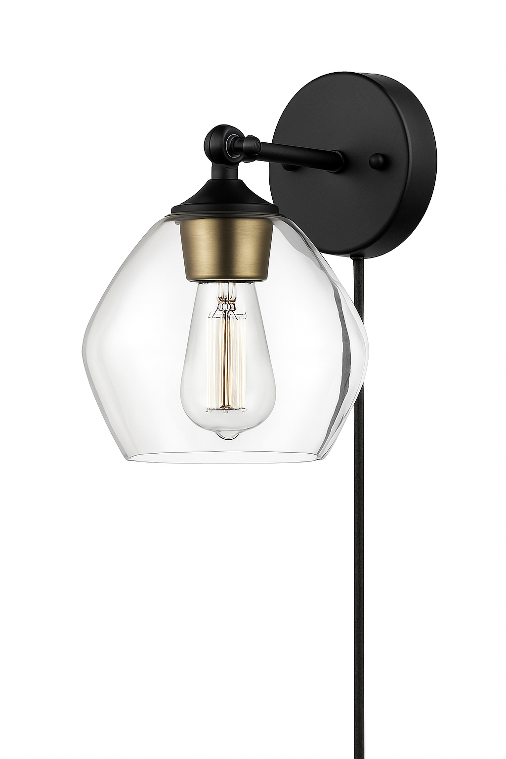 Globe Electric Brown 1 Light Matte Black and Gold Plug In or Hardwire Wall Sconce with 6 ft Cord 51794/315111518 58219517949 Globe Electric