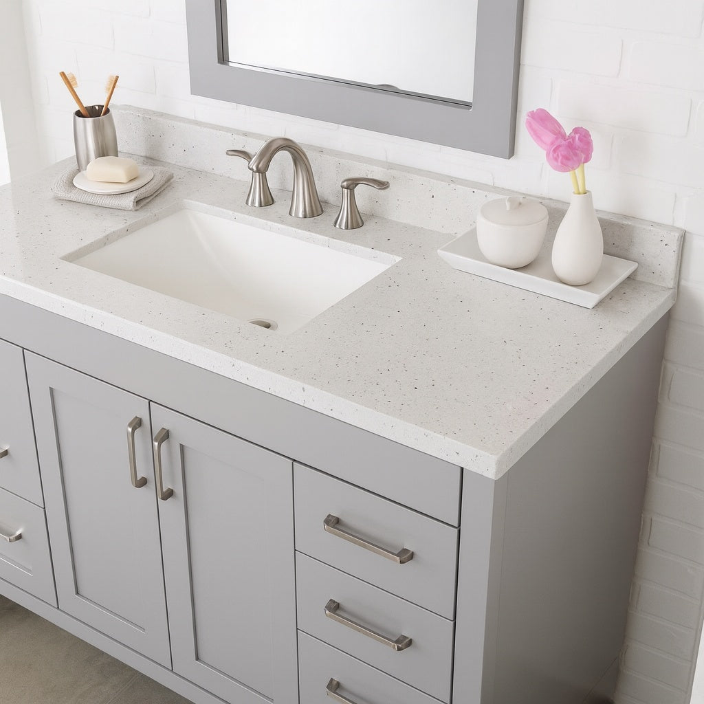 Home Decorators Collection 49 in W Cultured Marble Vanity Backsplash in Silver Ash