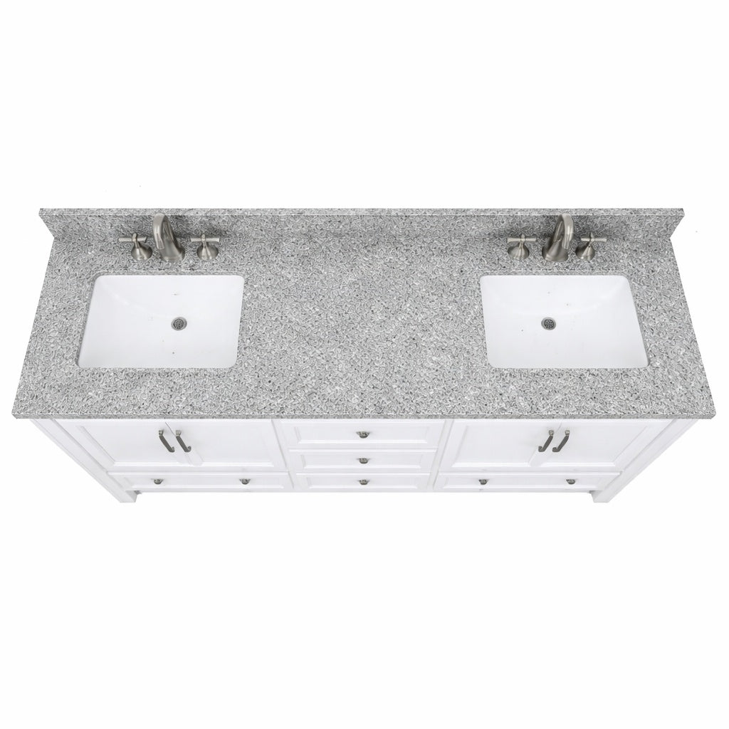 Home Decorators Collection 73 in W x 22 in D Granite White Rectangular Double Sink Vanity Top in Gray