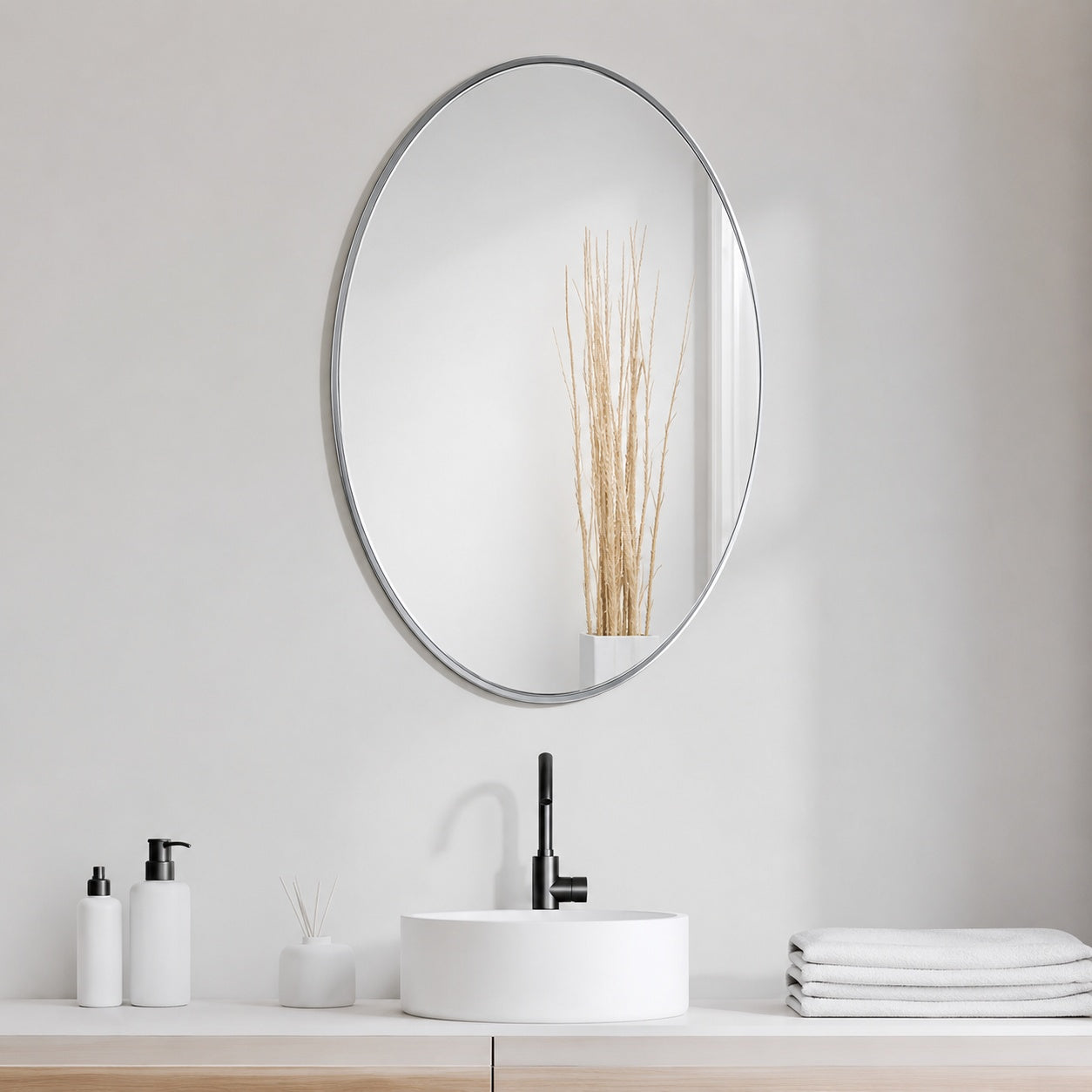 Empire Art Direct 36 in x 24 in Ultra Oval Brushed Silver Stainless Steel Framed Wall Mirror