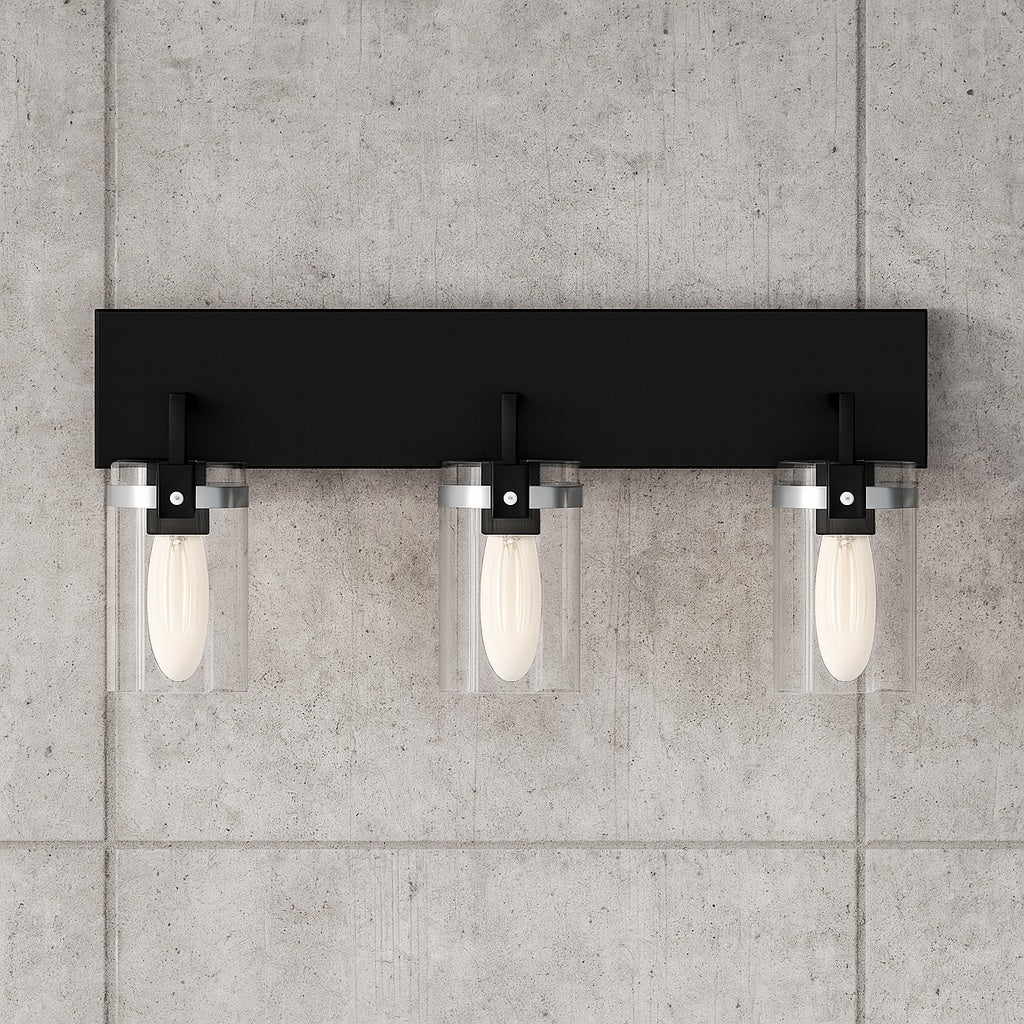 Regan 21 in. 3 Light Matte Black Bathroom Vanity Light with Clear Glass Shades DSHD19574V2