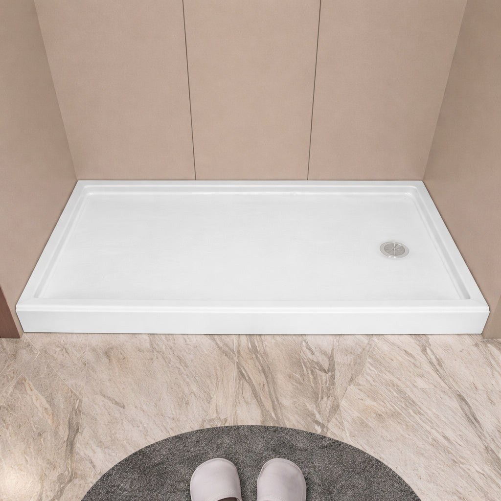 DreamLine SlimLine 60 in x 32 in Single Threshold Shower Pan Base in White with Right Hand Drain