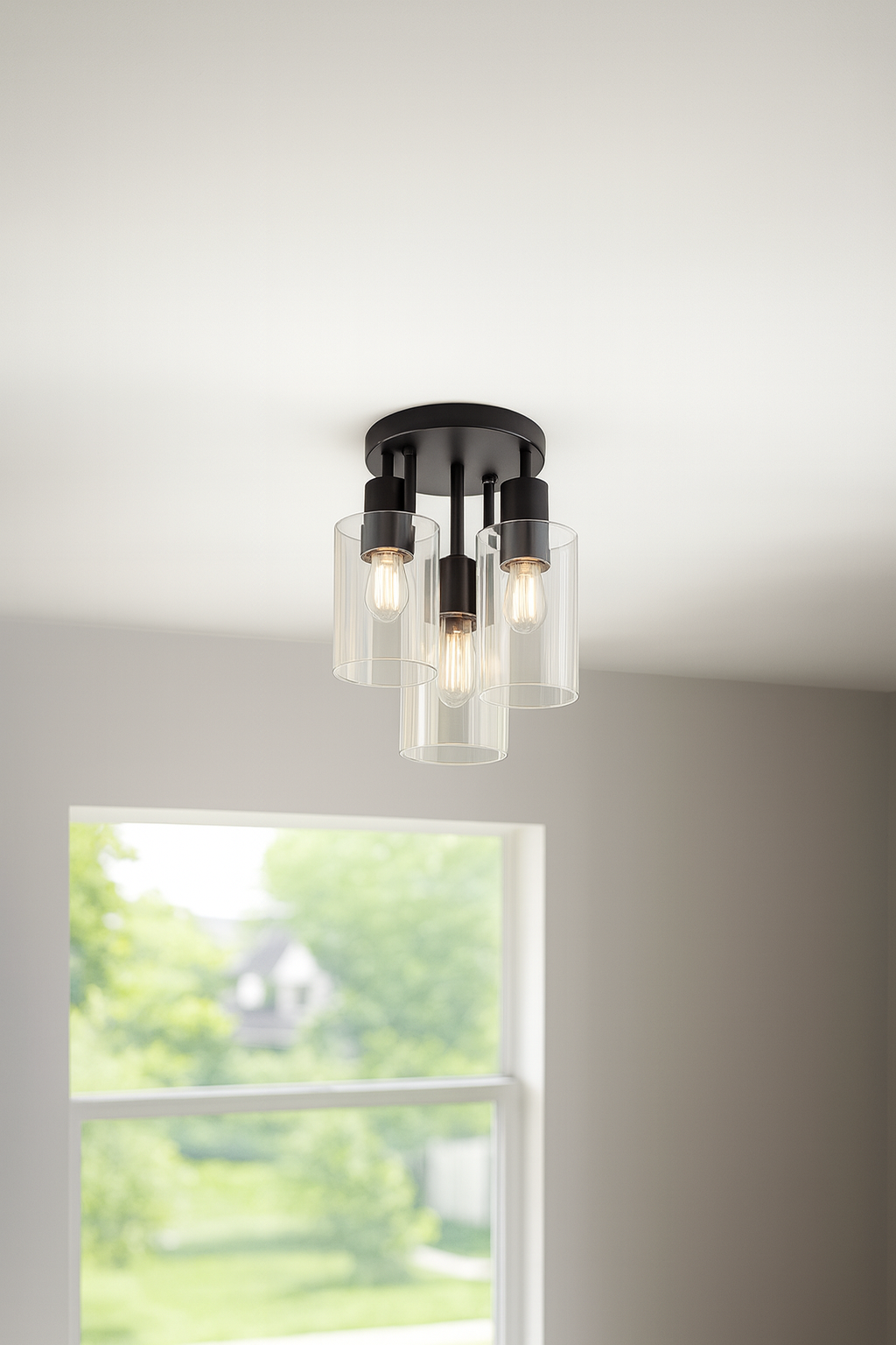 Hampton Bay Sutton Place 14 in. 3-Light Matte Black Flush Mount, Farmhouse Ceiling Light
