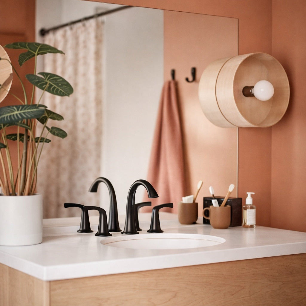 MOEN Korek 8 in Widespread Double Handle High Arc Bathroom Faucet with Valve in Matte Black