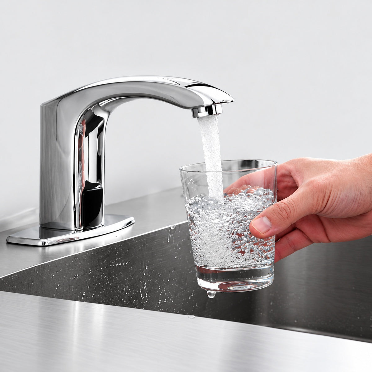 BWE Automatic Sensor Touchless Bathroom Sink Faucet with Deck Plate in Polished Chrome A 918106 C