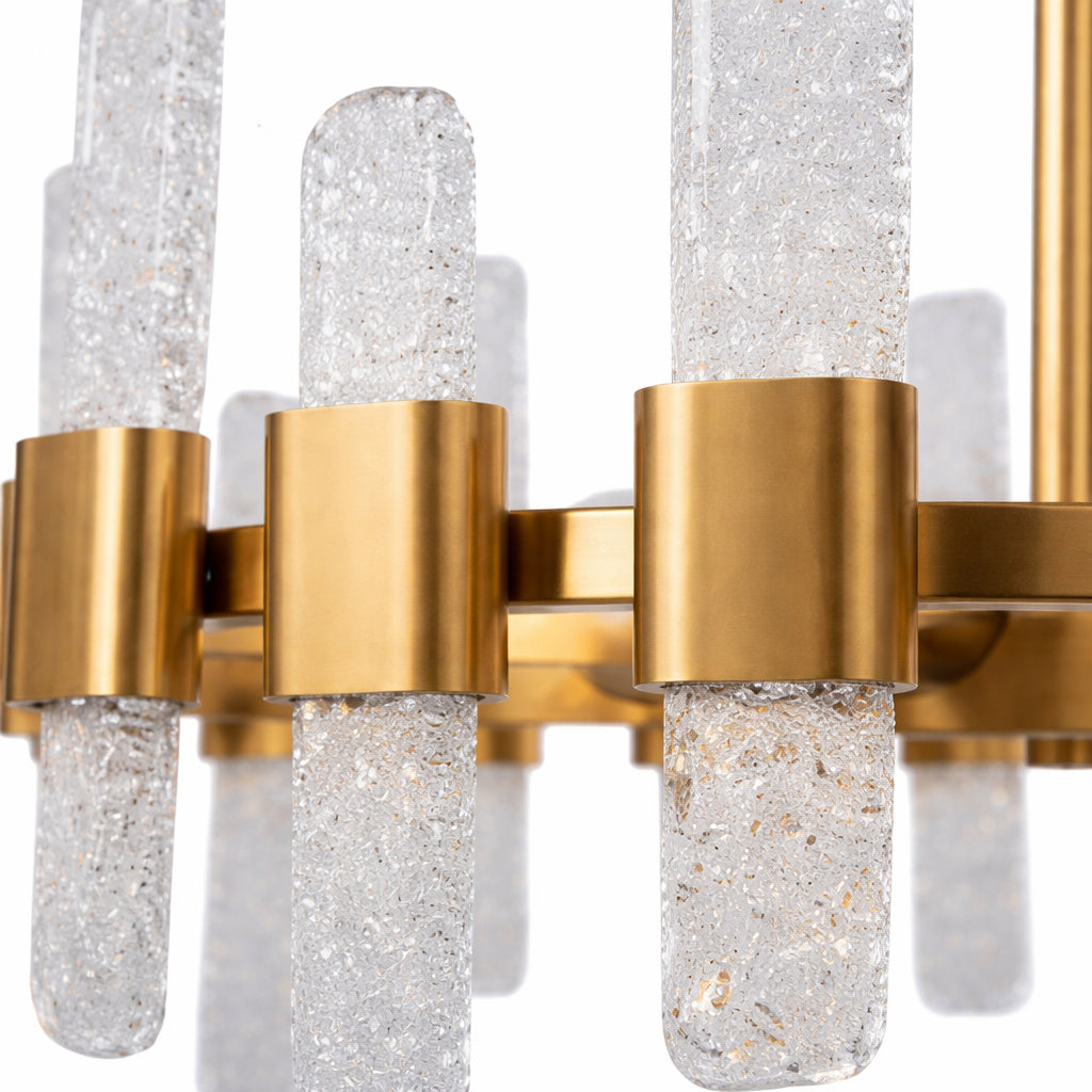 Uolfin Mid Century Modern Gold Kitchen Island Chandelier 6 Light Glam Dining Room Ceiling Light with Icing Glass Strip