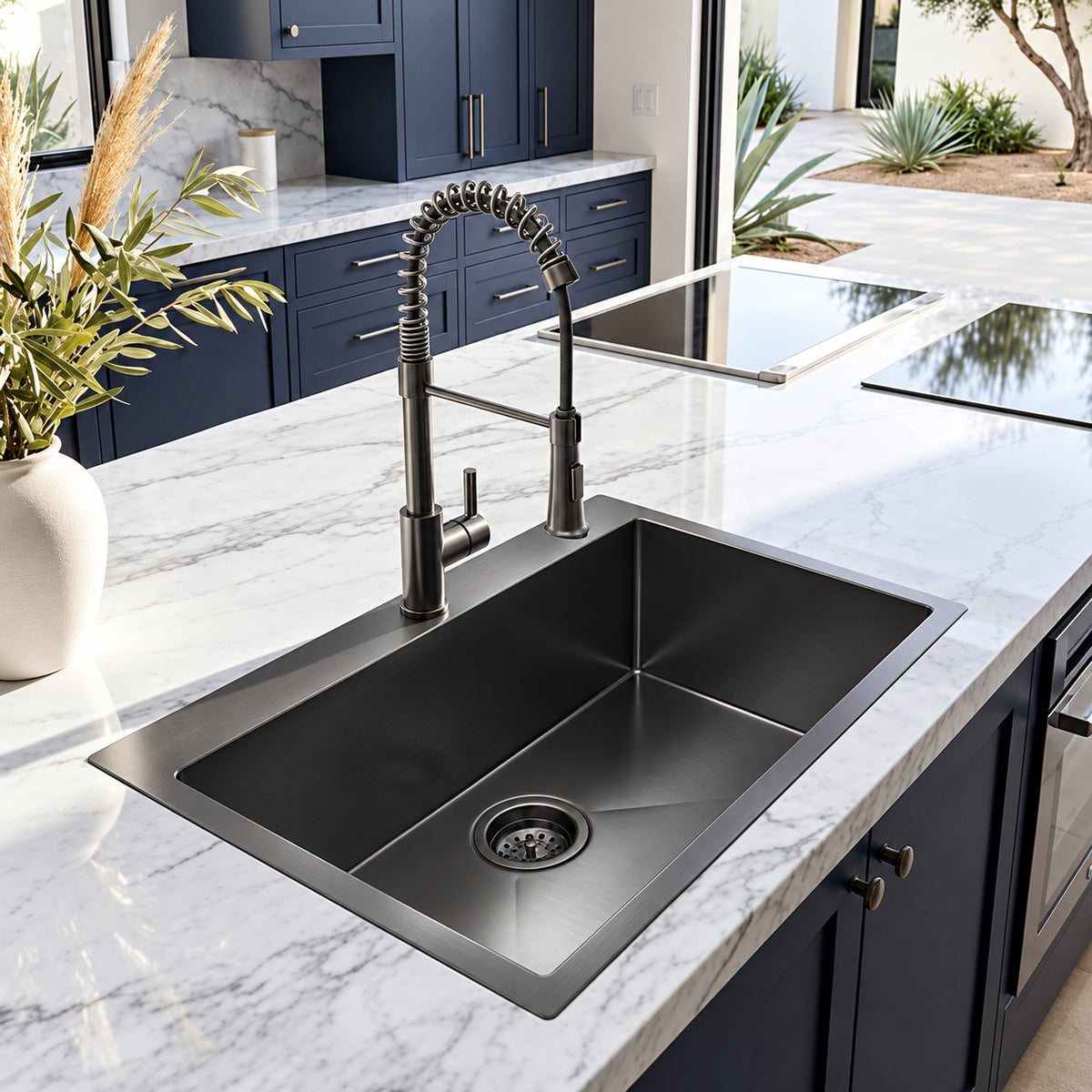 Glacier Bay 30 in Drop In Single Bowl Kitchen Sink Gunmetal Black PVD Finish 18 Gauge 304 Stainless Steel Spring Faucet Included ACS3022A1T F