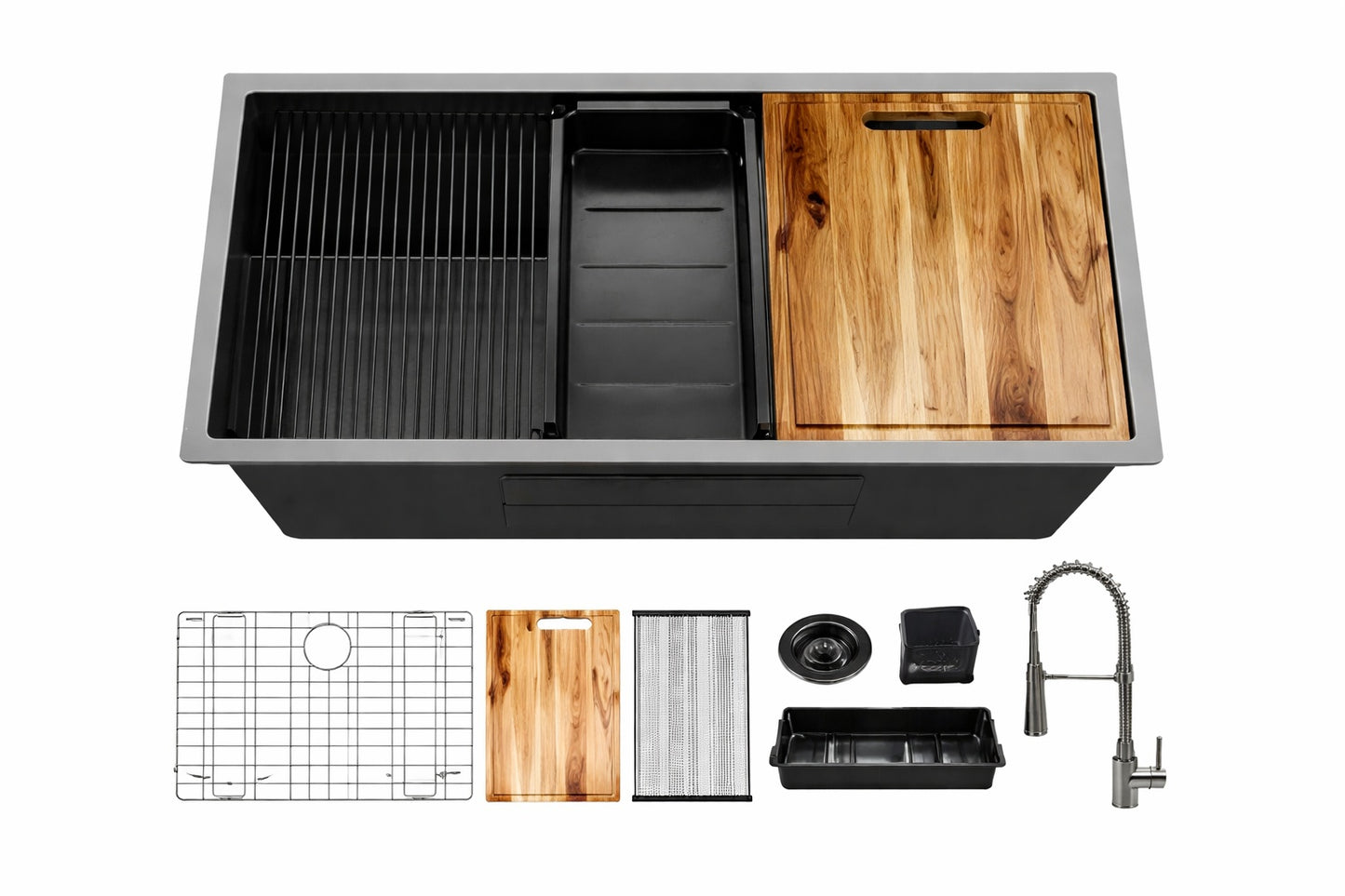 Glacier Bay 30 in Undermount Single Bowl 18 Gauge Gunmetal Black Stainless Steel Workstation Kitchen Sink with Spring Neck Faucet