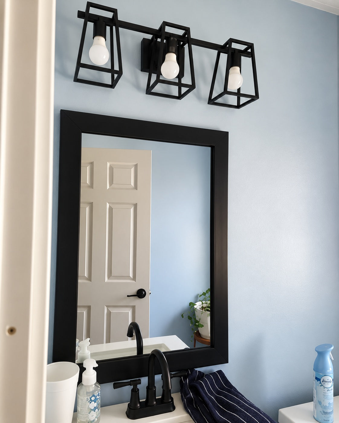 Home Decorators Collection Hazel Heights 24 in 3 Light Black Rustic Farmhouse Bathroom Vanity Light KNT1303AX 02