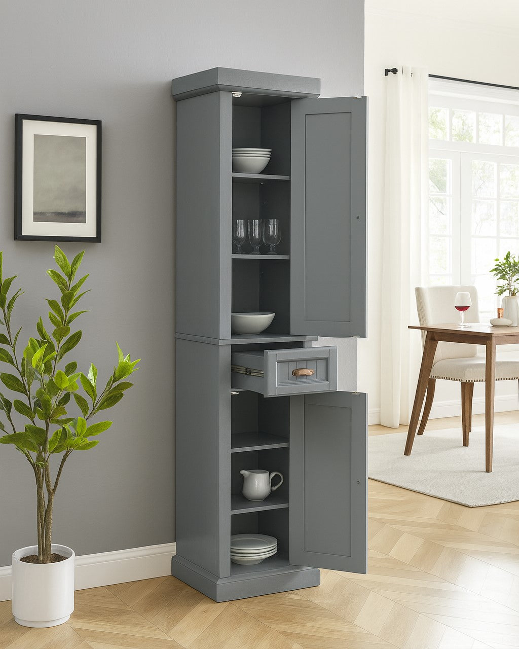 CROSLEY FURNITURE Seaside 16 in. W x 14 in. D x 72 in. H Linen Cabinet in Gray