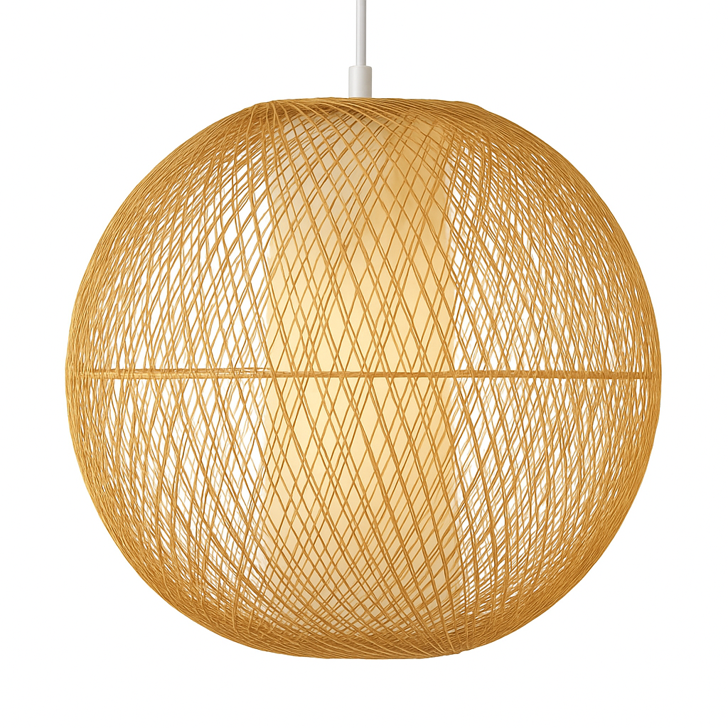 Globe Electric 1 Light White Pendant with Natural Rattan Shade and Designer White Cloth Cord Vintage Incandescent Bulb Included 61014/317665615 58219610145 Globe Electric