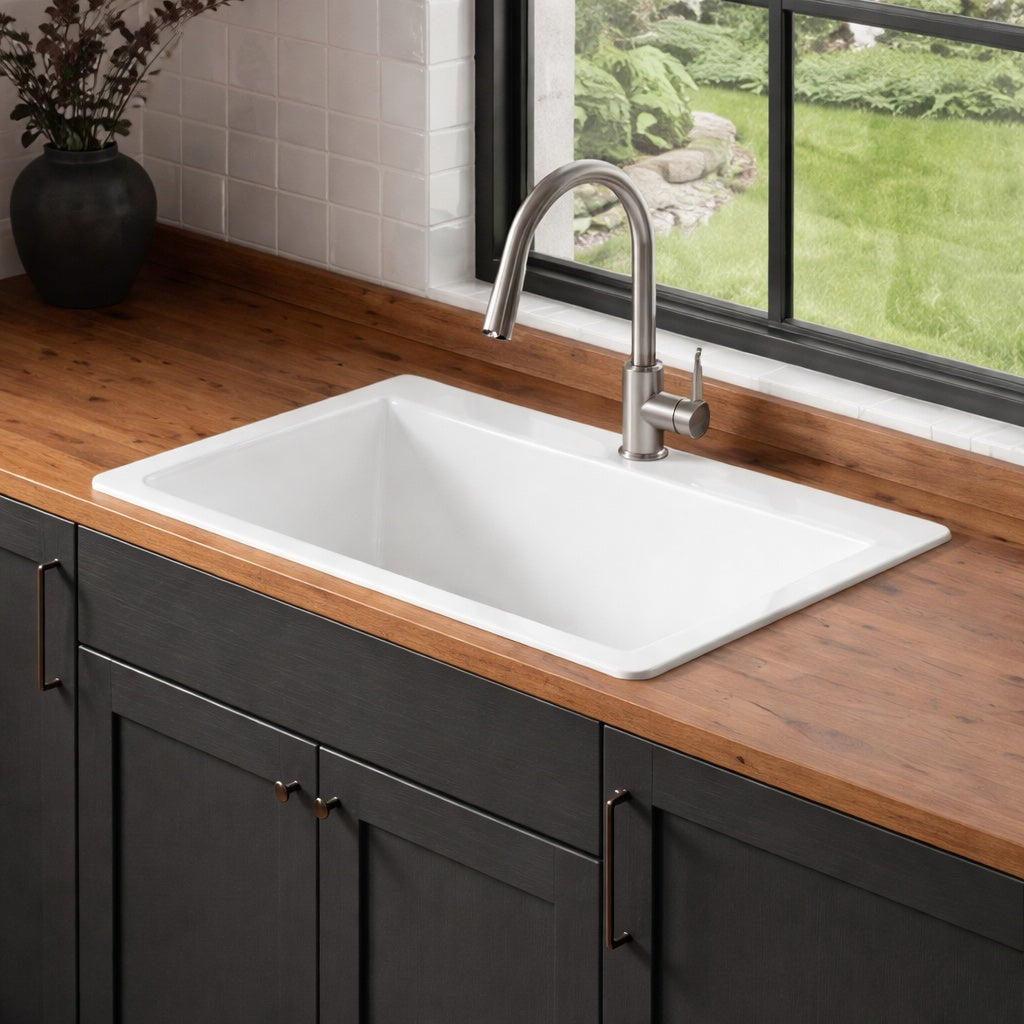 Sinkology Jackson 33 In 1 Hole Drop In Single Bowl Crisp White Fireclay Kitchen Sink