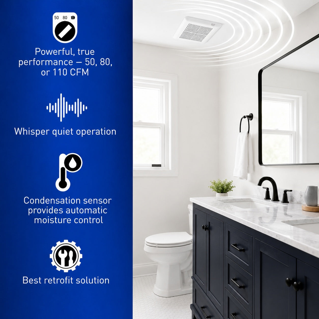 Panasonic WhisperFit DC Condensation Sensor Pick A Flow 50 80 110 CFM ENERGY STAR Quiet EZ Install Ceiling Bathroom Exhaust Fan