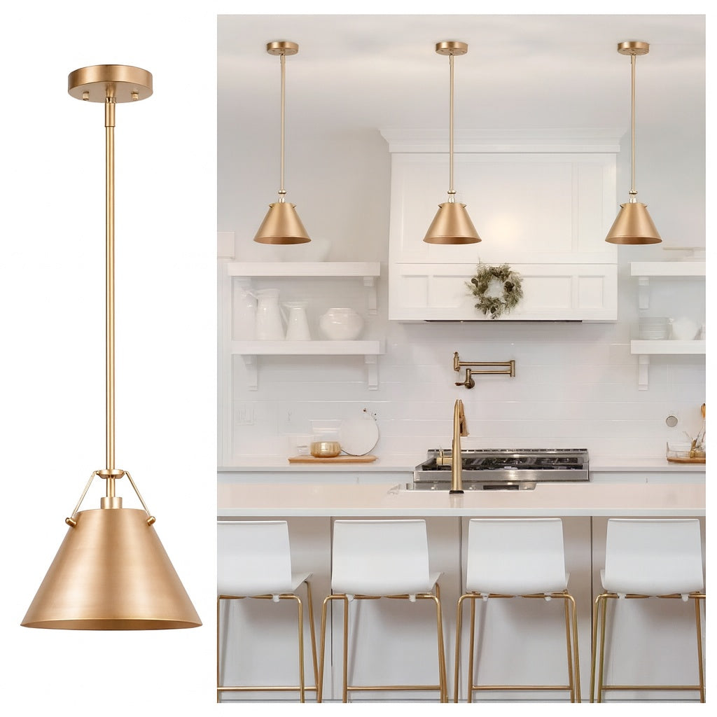 LNC Modern Gold Pendant Light with Metal Bell Shade, Glam Hanging Light for Kitchen Island Living & Dining Room Corner Table