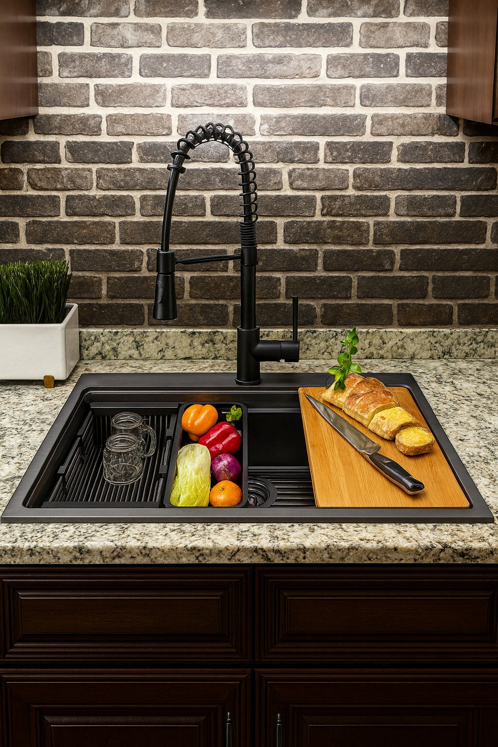 AKDY All in One Gunmetal Matte Black Finish Stainless Steel 33 in Double Bowl Drop In Kitchen Sink with Kitchen Faucet