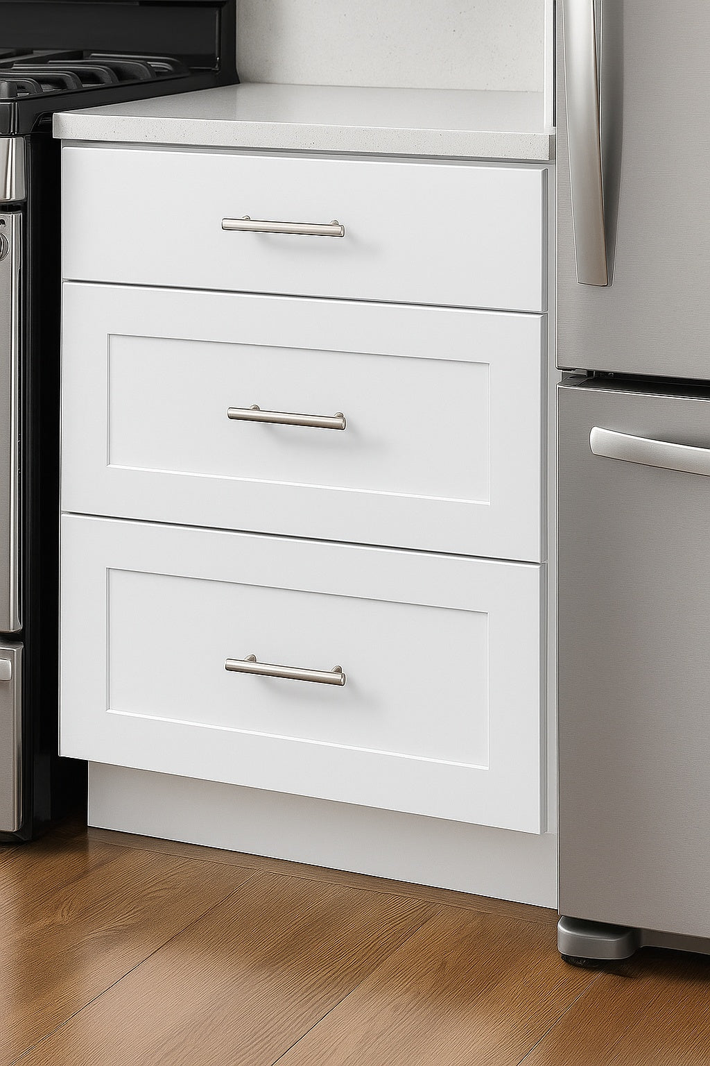 Hampton Bay Avondale 30 in W x 24 in D x 34 5 in H Ready to Assemble Plywood Shaker Drawer Base Kitchen Cabinet in Alpine White