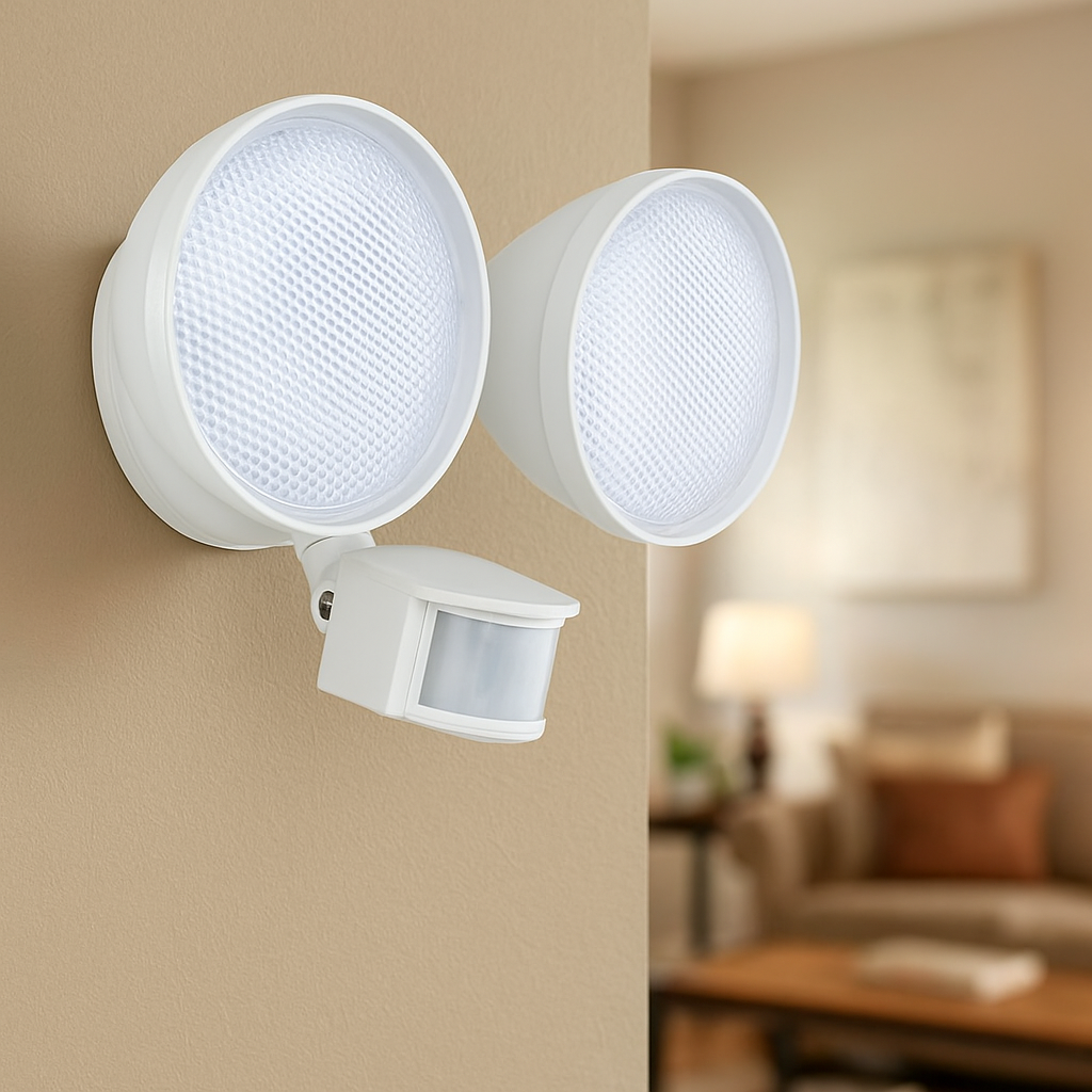 LUTEC 2 Head 250 Watt Equivalent Integrated LED White Outdoor Security Area Light with Motion Sensor 7635202053/318639763 6939412013237 LUTEC