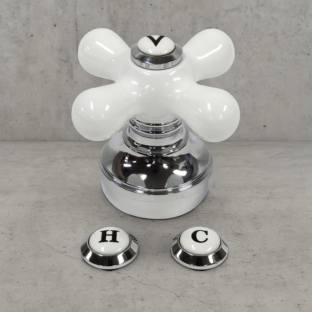 Universal Fit Faucet Handle in Chrome with Porcelain Button 37939