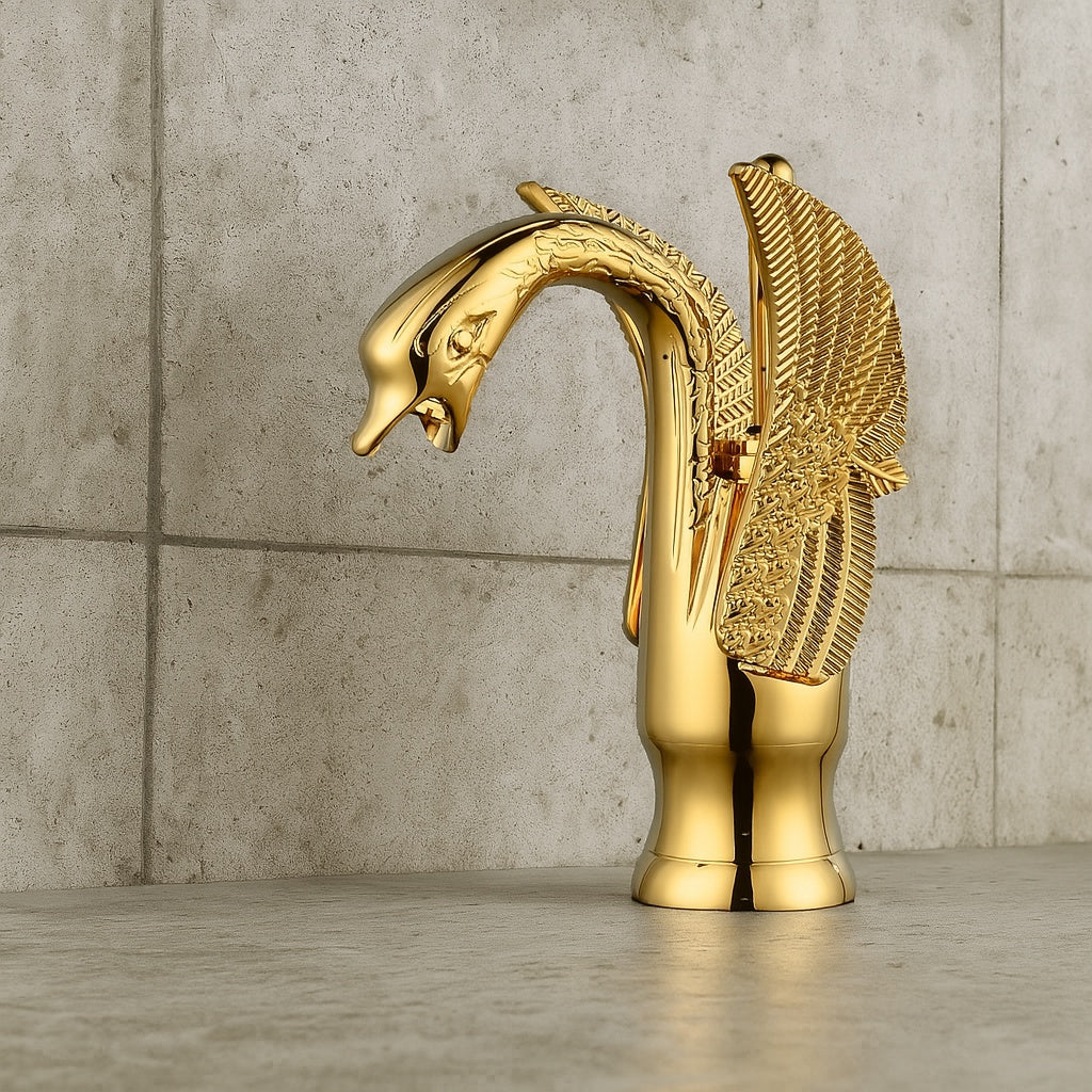 Swan Single Hole Single-Handle Bathroom Faucet And Pop Up Drain & Overflow Cover in Gold