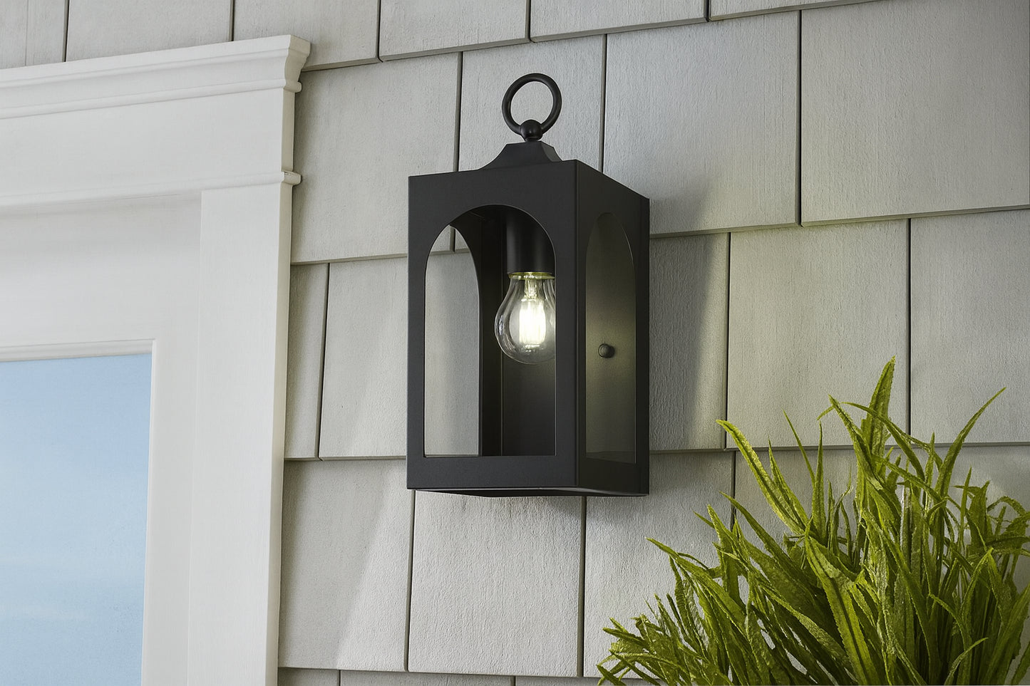 Hampton Bay Tremont 10.3 in. 1-Light Black Outdoor Wall Light Fixture with Clear Glass