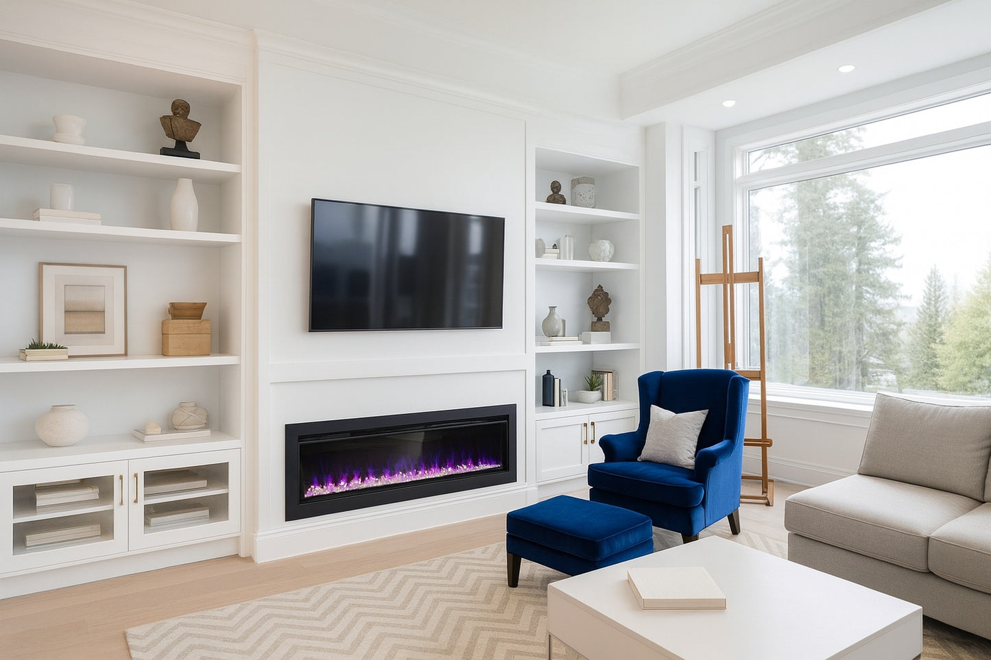 60 in. Wall-Mount 9-Color Flames Electric Fireplace with Remote Control in Black