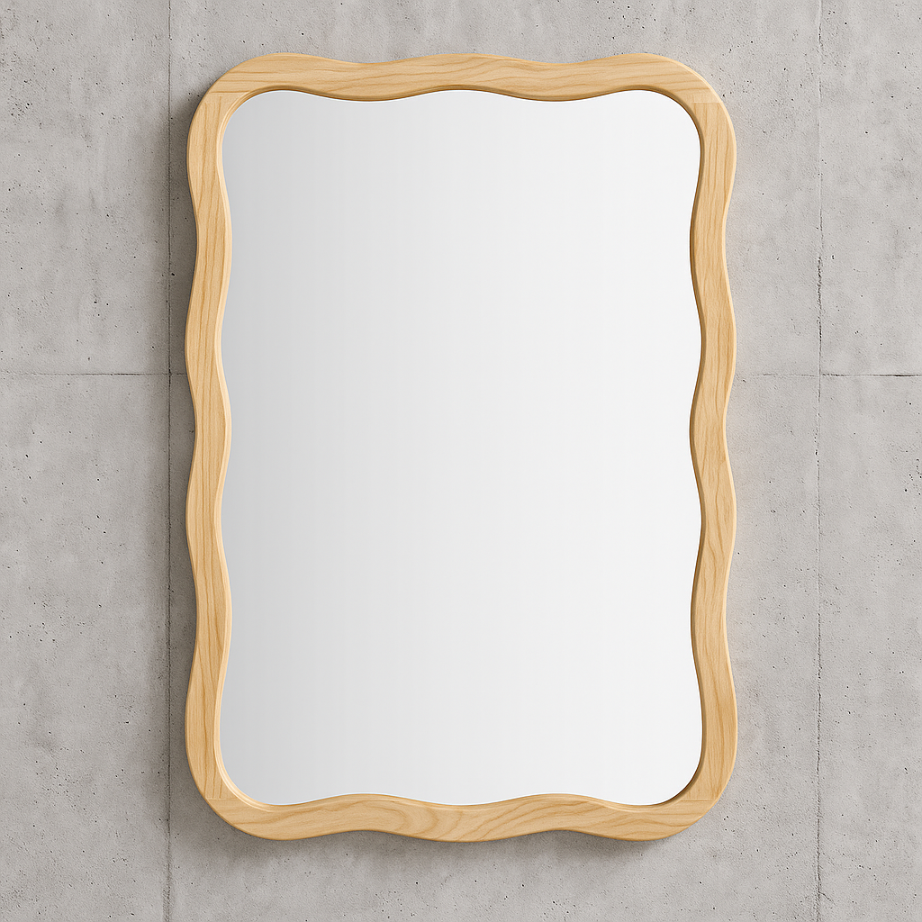 Medium Wavy Natural Wood Framed Mirror (24 in. W x 36 in. H) 843440141557 Home Decorators Collection