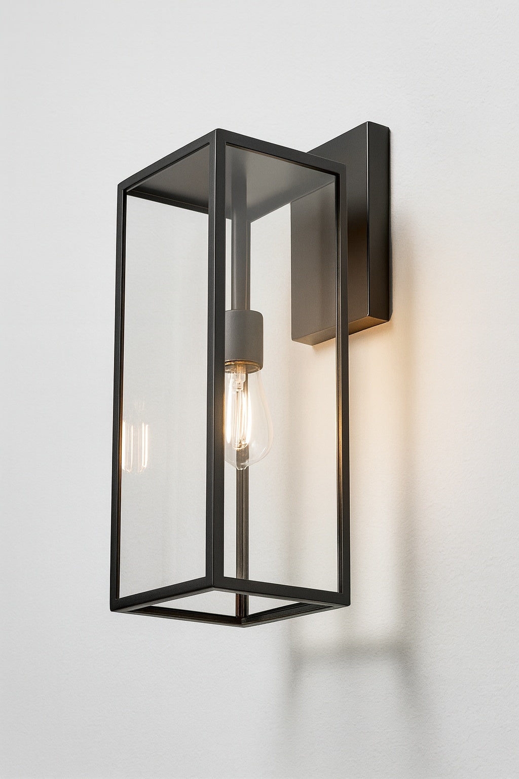 Hampton Bay Hurley 19.25 in. 1-Light Modern Black Hardwired Outdoor Wall Light Lantern Porch Sconce with Clear Glass Shade